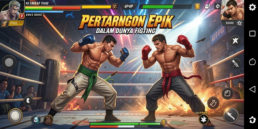 Screenshot utama 4P4P menampilkan aksi pertarungan yang mendebarkan.