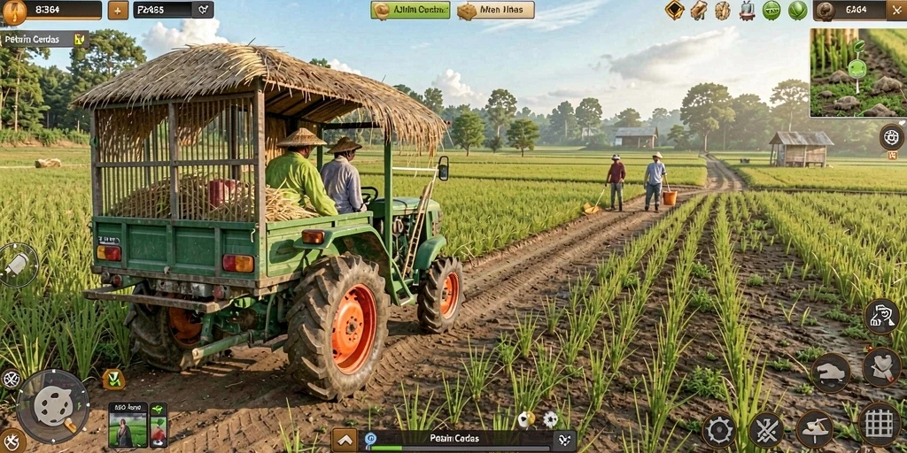 Tampilan gameplay menarik dalam 8364 dengan lahan pertanian yang subur.