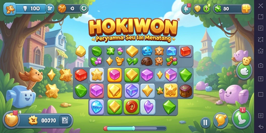 Tampilan gameplay HOKIWON yang menarik dan penuh warna dalam aksi Match-3.