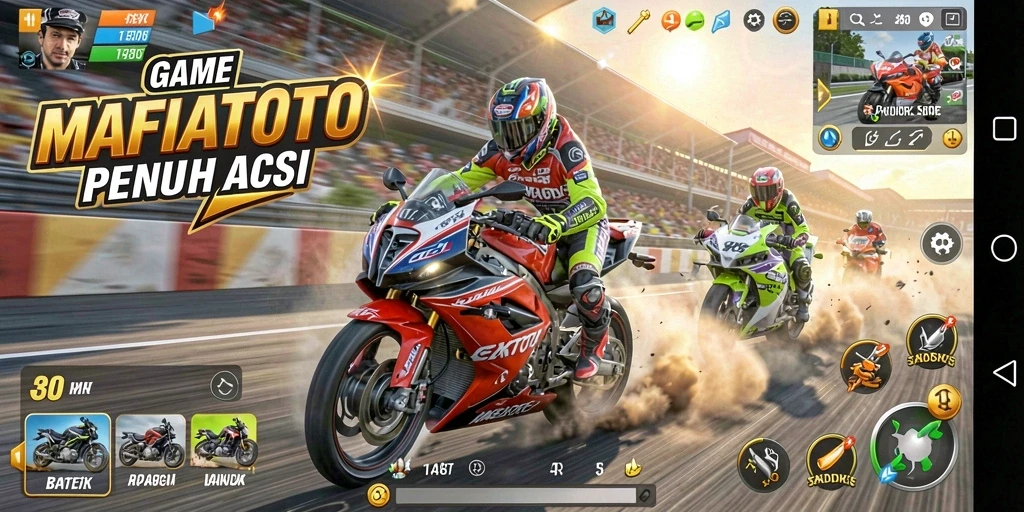 Gameplay balap motor yang seru dan mendebarkan.
