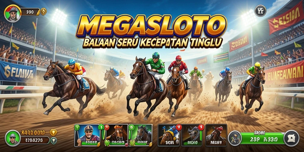 Tampilan gameplay seru dari MEGASLOTO yang penuh aksi balapan.