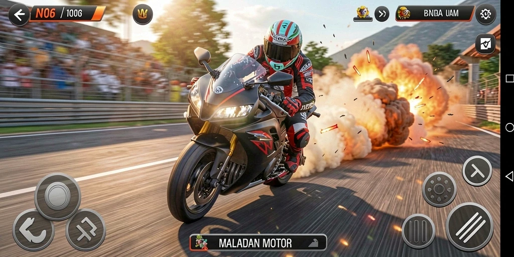 Gameplay seru balapan motor yang mendebarkan.