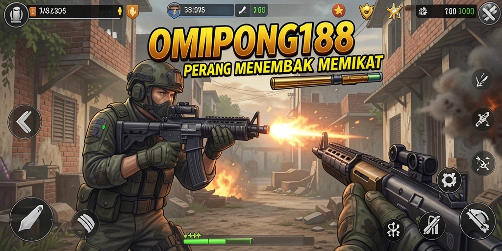 Screenshot gameplay OMPONG188 menampilkan aksi menembak intens.